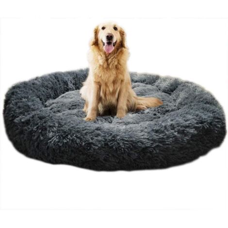 Lit Moelleux Rond Pour Chat Et Chien Extra Large Lavable Avec Coussin Corbeille et panier pour chien 100x100cm Gris