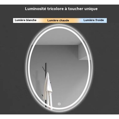 Miroir de Salle de Bain Ovale 70x50cm étanche 3 Couleurs Lumière avec Interrupteur Tactile