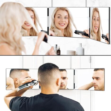 Miroir 3 Faces Pliable 360° – Réglable En Hauteur, Pour Coiffure, Rasage, Maquillage, Sans LED - 13