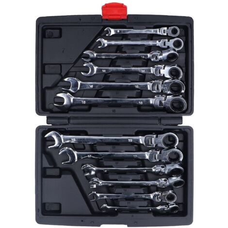 Clés Mixtes Jeu de 12 Clé à cliquet mixtes combiné Spanner tête mobile Argent (1/5)
