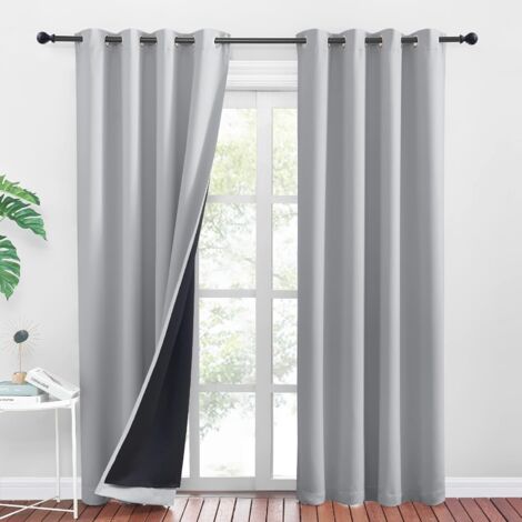 Lot de 2 Rideaux de fenêtre occultants et Thermiques pour Chambre à Coucher 140 x 260 cm Gris Claire (1/4)