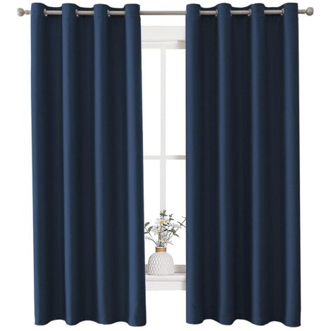 Rideaux Occultants Thermiques Effet - Lot De 2 140x260 cm Bleu Foncé
