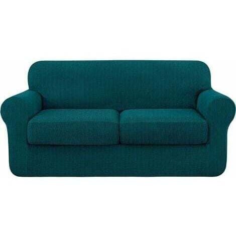 Housse de Canapé Élastique Extensible Épais Doux Fit Cyan 2 Place 145-185cm Bleu
