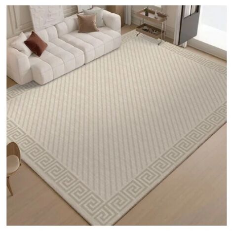 Vicmhuang – Tapis shaggy rectangulaire 160x230cm – Peluche courte haute densité – Antidérapant pour tous types de sols – Motifs géométriques crème (1/5)