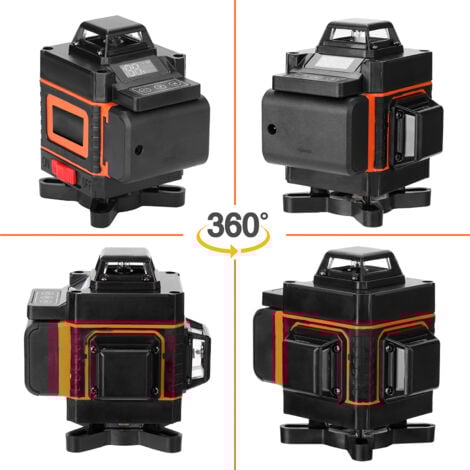 Niveau Laser,  360° 4D 16 lignes vertes  Auto-nivellement 3°, Peut être contrôlé par une télécommande, avec 2 batteries et un trépied télescopique en aluminium de 1,2 m, Vert