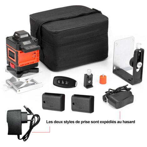 Niveau Laser,  360° 4D 16 lignes vertes  Auto-nivellement 3°, Peut être contrôlé par une télécommande, avec 2 batteries et un trépied télescopique en aluminium de 1,2 m, Vert