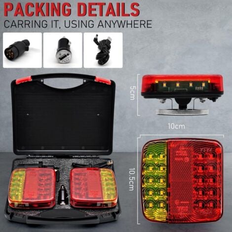 Decdeal Kit de lumières de remorque carrées, sans fil,étanche IP65,magnétique,rouge,jaune,DC5V