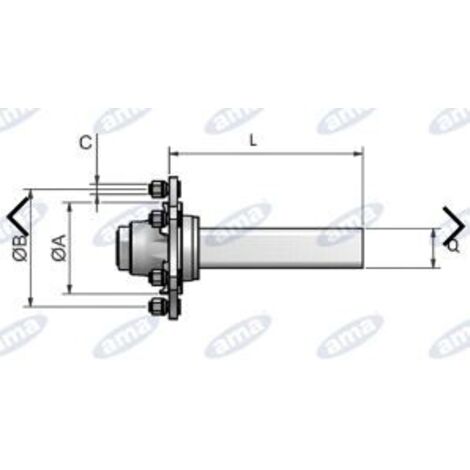 AMA – Arbre d'essieu sans frein type 4 trous fiat pour remorque – Section carrée 40mm – Capacité 400kg – Vitesse 40Km/h – SKU 11680