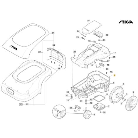 Garniture de la coque robot tondeuse modèles A1000 STIGA 122280001/0 (1/2)