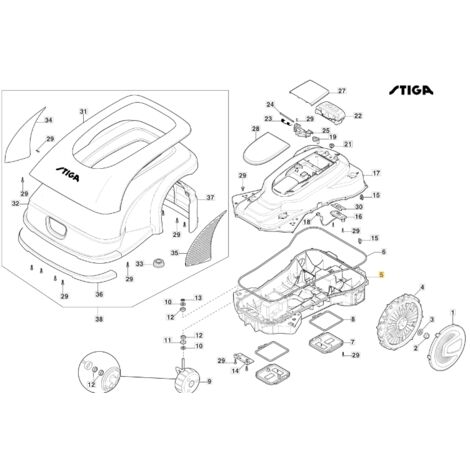 ORIGINAL STIGA modèles A3000 robot tondeuse boîtier inférieur 322110180/0 (1/2)