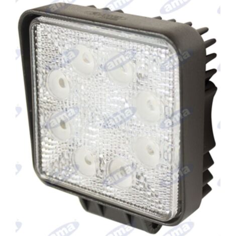 Lampe de travail 9 LED 110x128mm 10-30V 27W 1700LM câblage 40cm machine agricole (1/3)