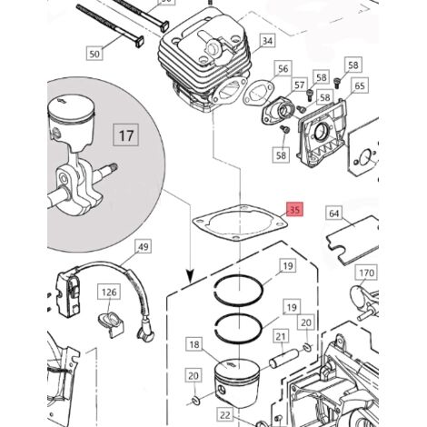 Joint cylindre ORIGINAL BLUEBIRD pour tronçonneuse CS 590 CS590-35 (1/2)