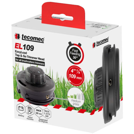 Tête de débroussailleuse Tap-N-Go EL109 – Compatible avec débroussailleuses à arbre droit/courbé – Débit de fil par pression au sol – Tecomec