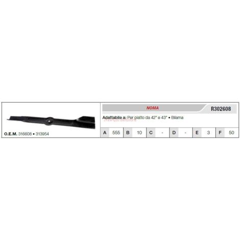 NOMA Rasentraktor Rasenmähermesser 42" 43" Flachmesser R302608 (1/2)