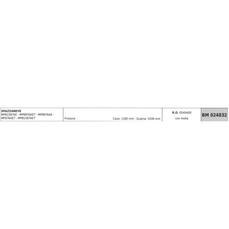 Cable de embrague quitanieves MAORI MPB1587AE MPB976AET cable 1185 mm vaina 1030 mm