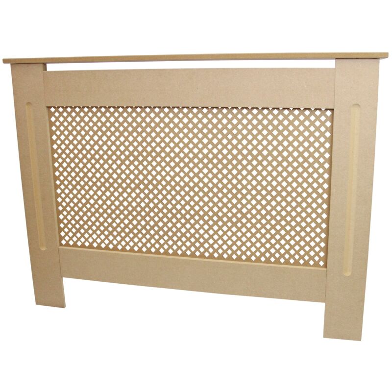 Radiator Cover Natural Unfinished MDF Wood Trellised Grill Modern Heating Home Furniture Cabinet Shelf 1115mm