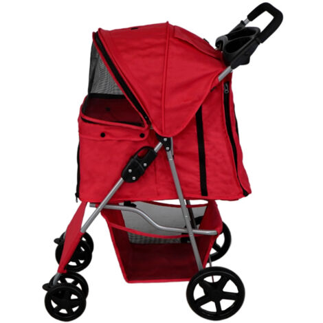 Pet Stroller with Rain Cover – Red