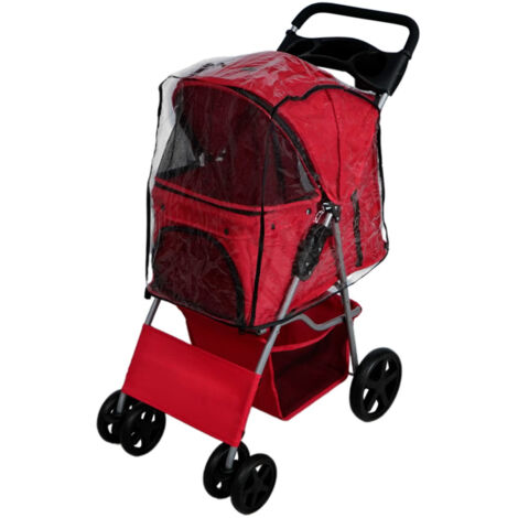 Pet Stroller with Rain Cover – Red