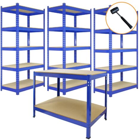 Q-Rax 3 x 120cm & 2 x 90cm Blue Metal Racking Units