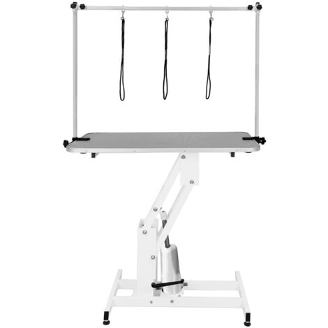 White Hydraulic Grooming Table - Grey Table Top
