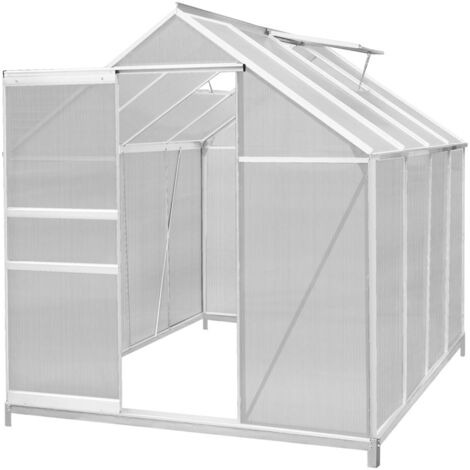 Greenhouse 6 x 8ft Aluminium Polycarbonate Steel Base Silver