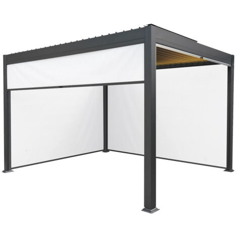 Anthracite Aluminium Pergola With White Blinds & LED Lights - 3m (1/5)