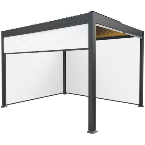 Anthracite Aluminium Pergola With White Blinds & LED Lights - 3m (1/5)