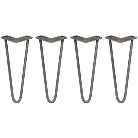 4 x 12" Hairpin Legs - 2 Prong - 12mm - Raw Steel (1/5)