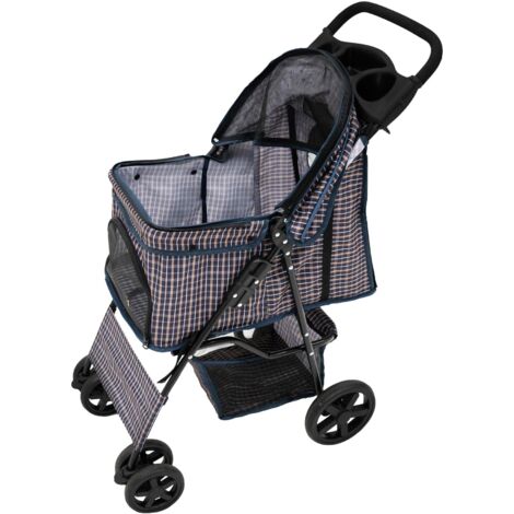 Pet Stroller with Rain Cover – Blue Tartan
