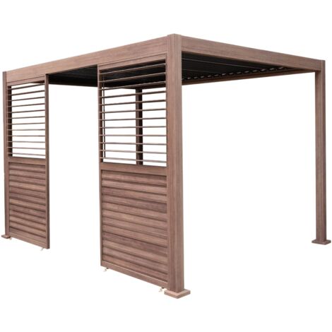 Wood Effect Aluminium Pergola 3 x 3m with 2 Louvre Panels (1/5)