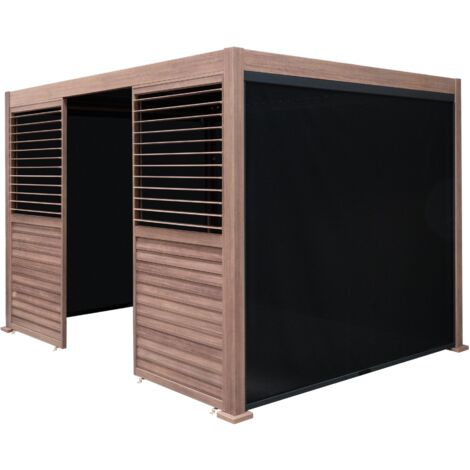 Wood Effect Aluminium Pergola With Blinds & 2 Louvre Panels - 3m (1/5)