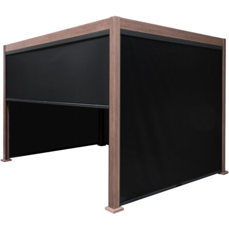 Wood Effect Aluminium Pergola With Blinds - 3m x 3m (1/5)