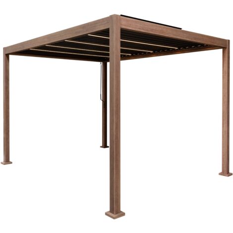 Wood Effect Aluminium Pergola with LED Lights - 3m x 3m (1/5)