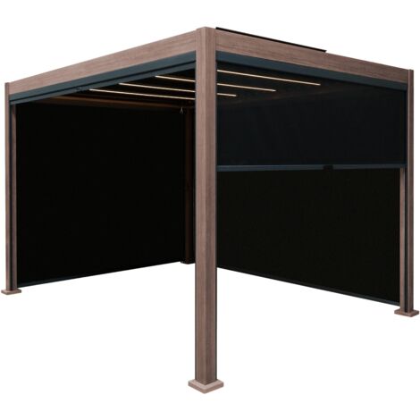 Wood Effect Aluminium Pergola With Blinds & LED Lights - 3m x 3m (1/5)