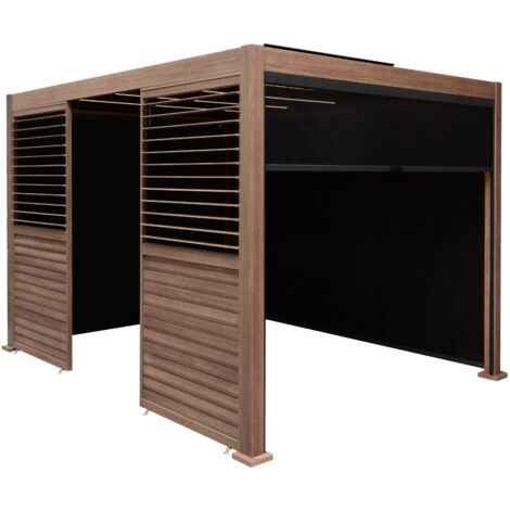 Wood Effect Aluminium Pergola With Blinds, 2 x Side Panels & LED (1/5)