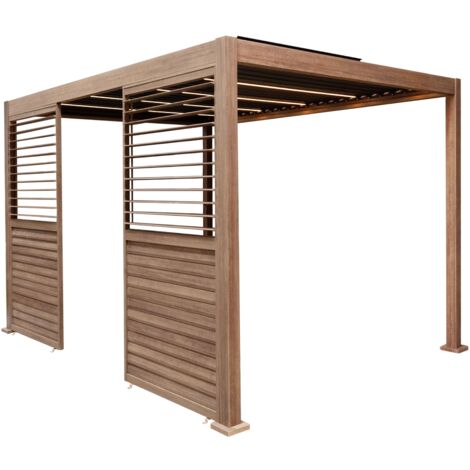 Wood Effect Aluminium Pergola With LED Lights & 2 x Side Panels - (1/5)