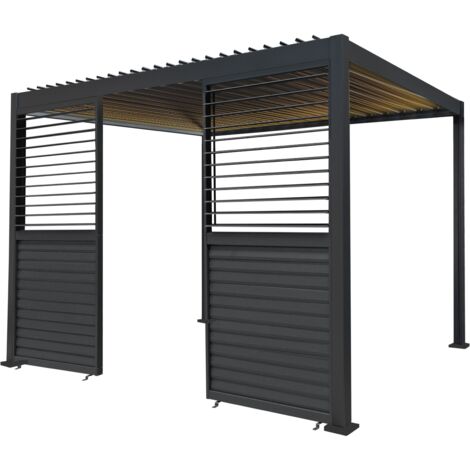 Anthracite Aluminium Pergola With LED Lights & 2 x Shutter Panels (1/5)