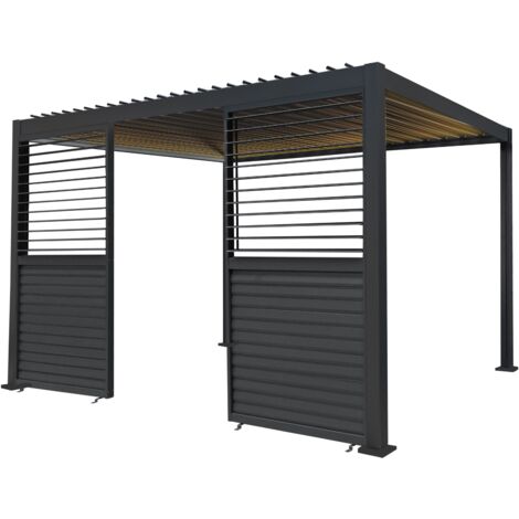 Anthracite Aluminium Pergola With LED Lights & 2 x Shutter Panels (1/5)