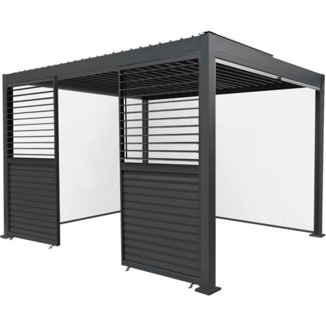 Anthracite Aluminium Pergola With White Blinds & 2 Shutter Panels (1/5)