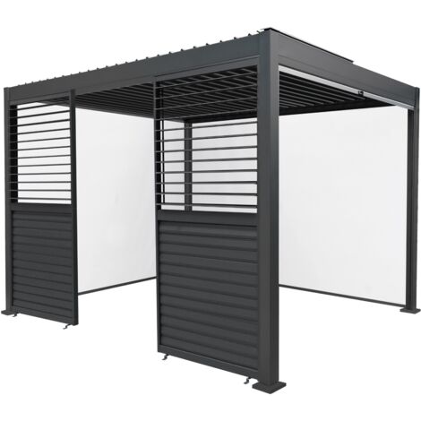 Anthracite Aluminium Pergola With White Blinds & 2 Shutter Panels (1/5)