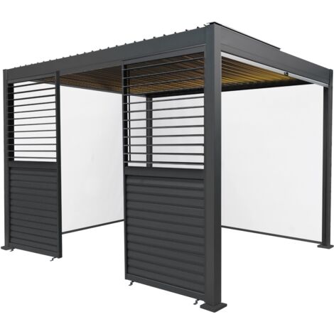Anthracite Aluminium Pergola With White Blinds, 2 x Side Panels & (1/5)