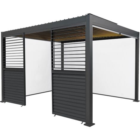 Anthracite Aluminium Pergola With White Blinds, 2 x Side Panels & (1/5)