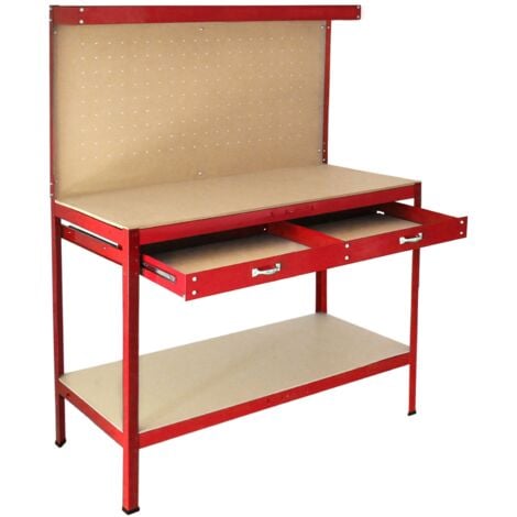 Workbench With Pegboard And Drawer In Red - Red