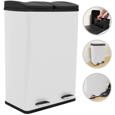 60L Dual Pedal Bin In White
