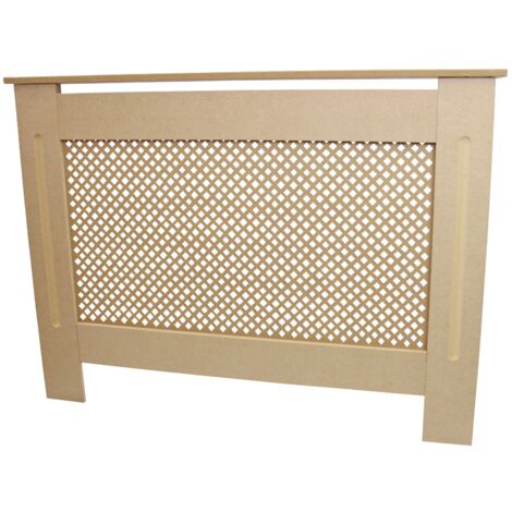 Radiator Cover Natural Unfinished MDF Wood Trellised Grill Modern Heating Home Furniture Cabinet Shelf 1115mm