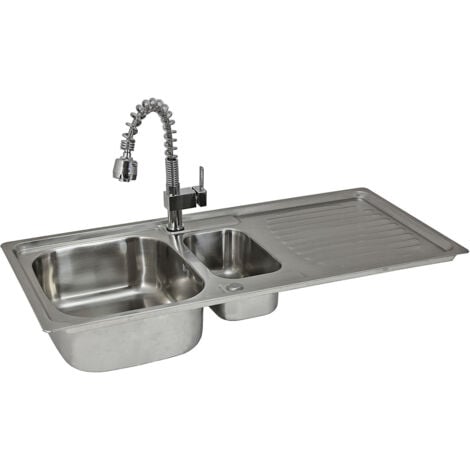 vidaXL Camping Sink Double Basins with Tap Stainless Steel