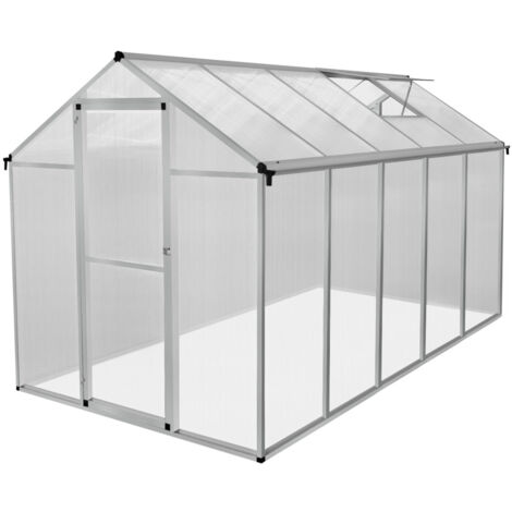 Greenhouse 6 x 10ft Aluminium Polycarbonate Steel Base Silver