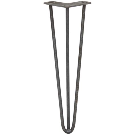 4 x 16" Hairpin Legs - 3 Prong - 10mm - Raw Steel