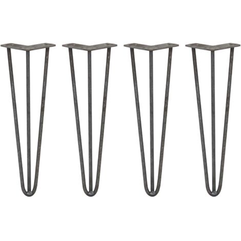 4 x 16" Hairpin Legs - 3 Prong - 10mm - Raw Steel