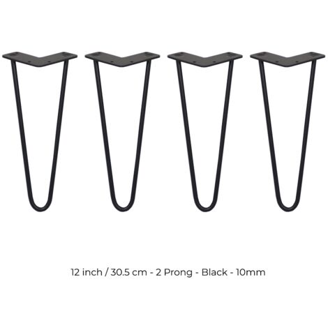 4 x 12" Hairpin Legs - 2 Prong - 10mm - Black
